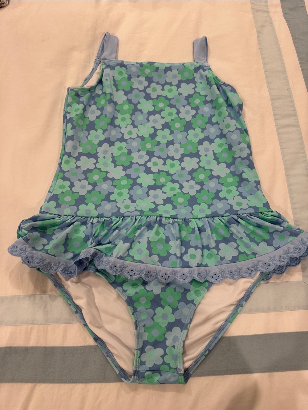The Beaufort Bonnet Company Blue & Green Floral Ruffle One-Piece Swim